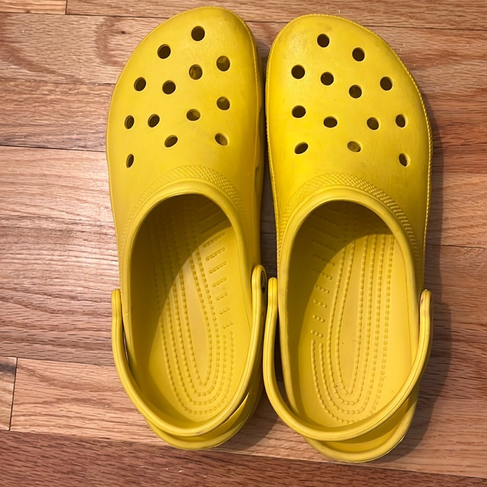 Men’s size 13 Crocs, yellow. Sunflower color.